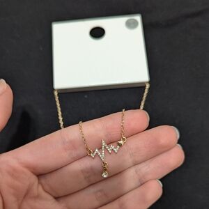 Forever 21 Gold Pulse Necklace with Crystal Accents